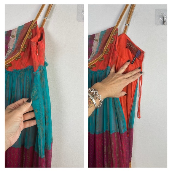 Free People Gilded Caravan Tiered Maxi Dress Size 4 Bohemian Velvet Straps Rare - Picture 9 of 16